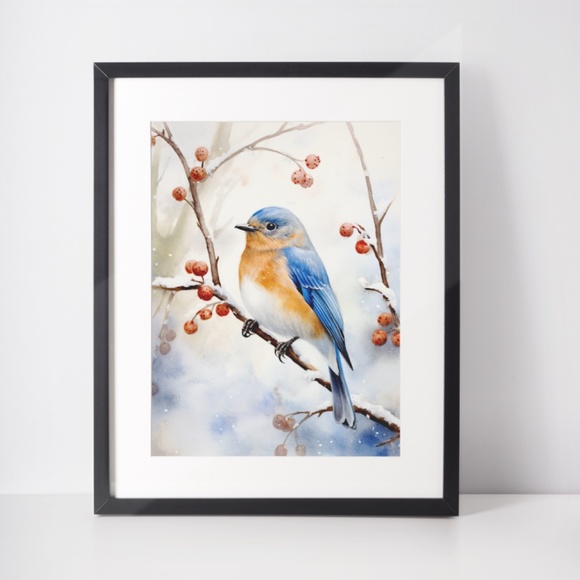 Eastern Bluebird Wall Art Print Poster Unframed - Watercolor Animal Print - Picture 3 of 5